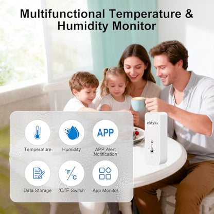eMylo WiFi Thermometer Hygrometer, Wireless Indoor Temperature Humidity Sensor with App Alert, Free Data Storage Export, Smart Monitor for Home Greenhouse Bedroom, Compatible with Alexa (2-Pack)