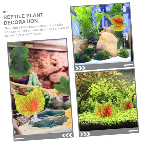 Hemoton 4pcs Aquarium Fake Plants Purple Perilla Leaves with Suction Cups Artificial Terrarium Plant Decorations for Fish Tank Landscaping Reptile Tank Ornaments