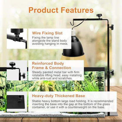 Simple Deluxe Reptile Lamp Stand, Adjustable 15"-36" Floor Light Holder Stand Metal Bracket for Reptile Glass Terrarium Heating Light, L: 36.6 x 14.6 inch, Black - style: Lamp Stand L