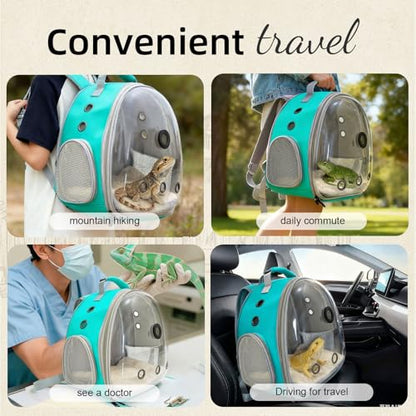 Bearded Dragon Travel Backpack Carrier with Reptile Thermometer and Humidity Gauge Lizard Travel Cage Space Capsule Clear Bubble Window Astronaut Reptile Bag for Ball Python (Green, Backpack+PG LSH) - color: Green, size: Backpack+PG LSH