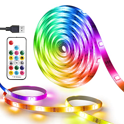 USB Powered LED Strip Light TV Backlight 16.4FT/5M RGB Led Lights Waterproof USB Lights Strip with RF Remote TV/PC Background Bias Lighting Cuttable Strip Lights for Indoor DIY Decoration - size: Dream-color+16.4FT/5M