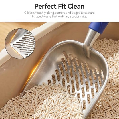Cat Litter Scoop, Kitty Metal Scooper, Heavy Duty Aluminum Deep Sifter with Long Handle, Rustproof Durable Kitten Poop Shovel for Travel & Small Litter Box - color: Blue, size: Medium
