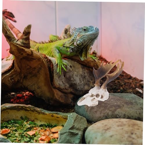 MERRYHAPY Reptile Skull Decor Resin Deer Skull Hideout Cave Safe Light Reptile Tank Decor