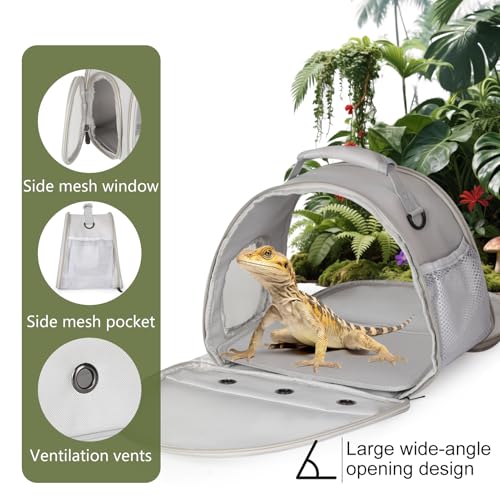 Bearded Dragon Carrier,Lizards Carrier, Small Animal Travel Carrier for Hedgehog Rat Parrot Bird Guinea Pig, Portable Guinea Pig Travel Carrier for 2(Grey) - color: Grey