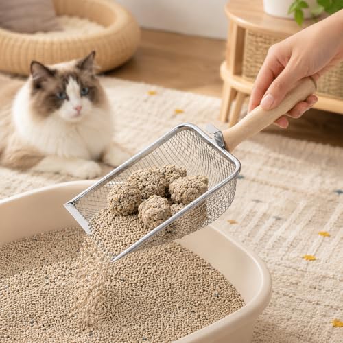 Stainless Steel Cat Litter Scoop, Litter Box Scoop Shovel | Heavy Duty Litter Sifter Fine Mesh Litter Sand Shovel for Lizard, Gecko, Bearded Dragon Bedding, Cat & Kitten Pooper Lifter
