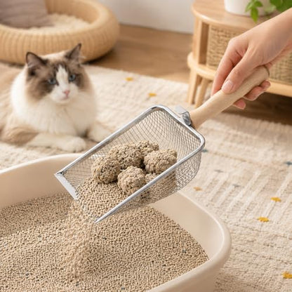 Stainless Steel Cat Litter Scoop, Litter Box Scoop Shovel | Heavy Duty Litter Sifter Fine Mesh Litter Sand Shovel for Lizard, Gecko, Bearded Dragon Bedding, Cat & Kitten Pooper Lifter
