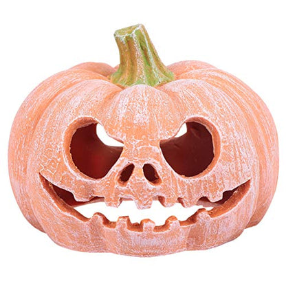 POPETPOP Pumpkin Shaped Resin Reptile Hideout Aquarium Decor Small Pet Hide Cave 3.93 Inch Halloween Habitat for Lizards and Shrimp