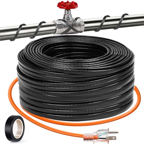 50FT（3FT-200FT）Pipe Heating Cable for Pipe Freeze Protection, Heat Cable for Water Pipes(Metal and Plastic), Pipe Heat Tape Keeps Water Flowing at -40°F 5w/ft, 120V - size: 50FT