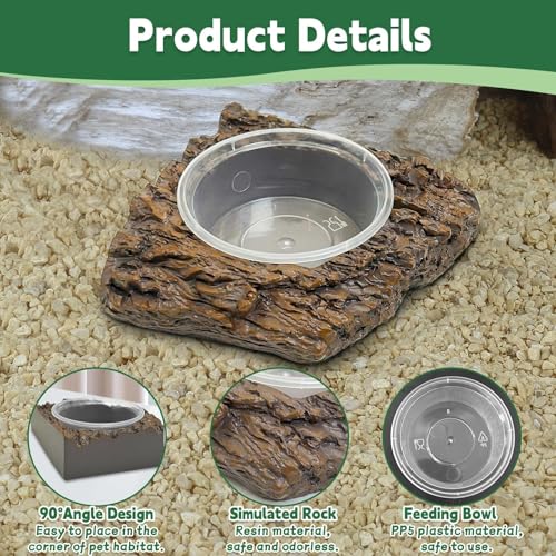 PINVNBY Gecko Feeder Bowl Resin Rock Reptile Water Dish with Feeding Cups Gecko Reptile Terrarium Tank Accessories for Bearded Dragons Leopard Lizard Snake Chameleon