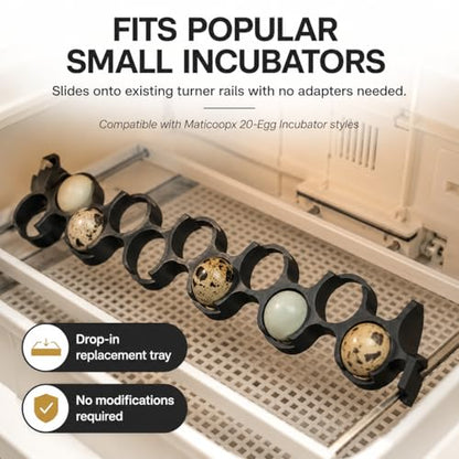 SplashNColor Jumbo Quail Egg Tray Compatible with Maticoopx 20 Egg Incubator - Coturnix Quail Egg Rack - Compatible with Small Egg Incubators - Durable Egg Turner Accessory - 10 Slots - White (1 Pack)