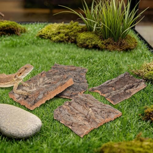 Angoily Pet Reptile Bark Climbing Platform 4-Pack Natural Cork Bark Decor Secure Terrarium Hideouts for Snakes Lizards Small Pets Habitat Accessories