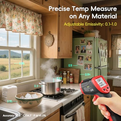 Eventek Infrared Thermometer Gun, -58°F~1112°F Temperature Gun, Laser Thermometer Gun for Cooking, Pizza Oven, Candy, Griddle, Engine, Infrared Thermometer with Adjustable Emissivity & Max Min