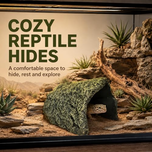 Oversize Resin Rock Reptiles Large Hideout Cave – Ideal for Turtles, Lizards, Bearded Dragons, Leopard Geckos, Snakes, Amphibians,Small Pets and Fish – Perfect for Aquarium and Terrarium Habitat Decor