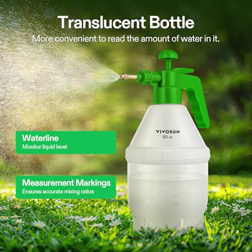 VIVOSUN 50oz Pump Sprayer, Handheld Garden Water Sprayer Bottle with Adjustable Brass Nozzle, for Spraying Plants, Flowers, Weeds and Cleaning, Green - color: Green, size: 50oz