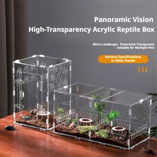  Acrylic Reptile Terrarium,Escape Proof Reptile Tank,Transparent Habitat with Ventilation Holes,for Tarantulas,Spiders,Lizards,Frogs - Easy Snap Assembly,Easy to Clean & Observe(25 * 15 * 15cm)