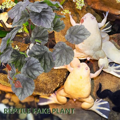 PRETYZOOM Artificial Reptile Terrarium Plants Hanging Fake Aquarium Leaf Pendant with Suction Cup 23-Leaf Dual-Tone Begonia for Amphibian Environment Decoration