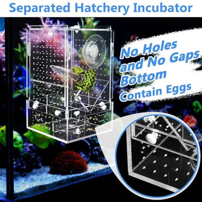 Breeder Box for Fish Tank, Fish Breeder Box for Aquarium, Acrylic Hatchery Incubator Tank with Suction Cups Isolation Box for Baby Fish Shrimp Betta and Guppy (Design to Contain Egg, 4x4x6.5”)