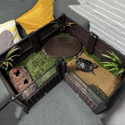Turtle Habitat Box,Tortoise Habitat,Reptile Enclosure,Turtle Tank | Turtle Cage,Reptile Tank Turtle Habitat Tank,Tortoise House with Drainage Outlet,Small Animal Cage for Gecko,Lizard,Snake