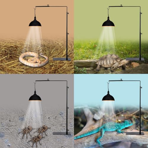 Reptile Heat Lamp Stand, Adjustable Metal Floor Light Bracket, Black