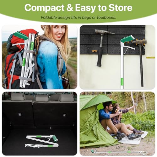 50" Folding Snake Grabber Tongs, Stainless Steel Snake Catcher Tool with Wide Jaws & Non-Slip Handle – Humane Reptile Handling Stick for Outdoor, Yard, Farm & Camping Use - color: Green