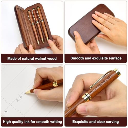 Renawe Cool Wooden Pens with Pen Box Gift for Mom, Mother In Law, Christmas, Mother's Day, Birthday Ideas, Cute Engraved Pens, Unique Presents for New Mom from Daughter Son - color: Mom