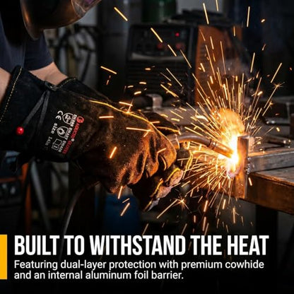 932℉ Heat Resistant Leather Welding Gloves for Men & Women – Long Sleeve Fireproof Gloves for TIG/MIG/Stick Welding, Blacksmithing, BBQ, Fireplace, Woodworking, Metalwork, Animal Handling -14 inch - size: Medium