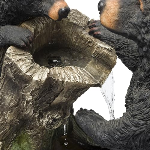 Alpine Corporation USA1132 Indoor/Outdoor Floor Bear and Cub on Log Fountain, Playful Bear and Cub Garden Fountain 26", Black - style: 26" H - Bear and Cub