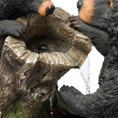 Alpine Corporation USA1132 Indoor/Outdoor Floor Bear and Cub on Log Fountain, Playful Bear and Cub Garden Fountain 26", Black - style: 26" H - Bear and Cub