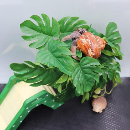 Hermit Crab Climbing Toy, Reptile Plants for Aquarium, Hanging Plastic Simulated Turtle Leaf Plant with Suction Cup, Reptile Tank Habitat Decor Accessories for Lizards Geckos Bearded Dragons Snake