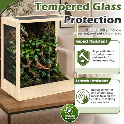 PROLEE 32" x 18" x 36" Tall Reptile Terrarium, 90 Gallon Glass Chameleon Cage, Vertical Crested Gecko Tank with Ventilated Mesh Top, Front Opening Rainforest Habitat, Oak - color: Oak, size: 32" L x 18" W x 36" H, 90 Gallon