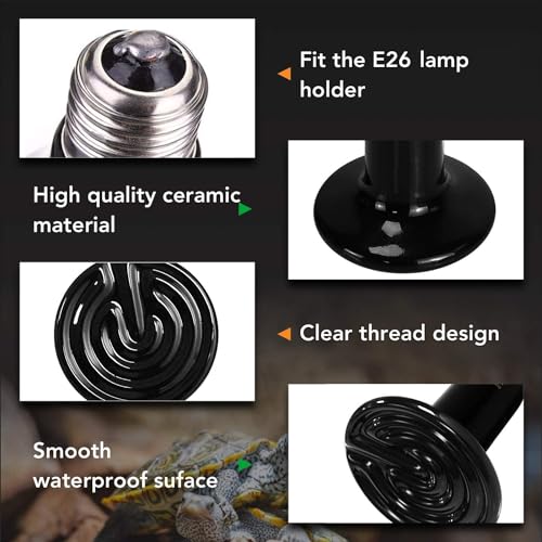 Simple Deluxe Ceramic Heat Emitter 150W Reptile Heat Lamp Bulb No Light Emitting Brooder Coop Heater for Amphibian Pet Snake Turtle & Incubating Chicken, No Harm, Color Black, 1 Pack - size: 150W, style: 1 Pack