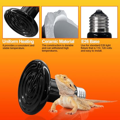 BNOSDM Reptile 150W Ceramic Heat Emitter,4 Pack Reptiles Heat Lamp Bulbs,Brooder Coop Heater Lamp Bulb for Amphibian Reptiles Turtle Lizard Chicken - color: Pack of 4/Black, size: 150 Watts