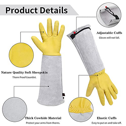 Gardening Gloves for Women/Men, Rose Pruning Thorn-Proof Gloves, with Adjustable Cuff and Durable Goatskin Leather, Comfy Breathable Long Sleeve Work Garden Gauntlet Glove for Yard Work(L) - size: Large (Pack of 1)