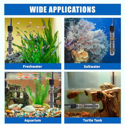 FREESEA 50 Watt Aquarium Submersible Betta Heater with Aquarium Submersible Thermometer