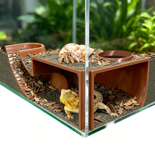 Reptile Hide with Viewing Window – Corner Underground Cave Observation Hideout for Hermit Crab, Leopard Gecko & Bearded Dragon – Reptile Habitat Tank Decor