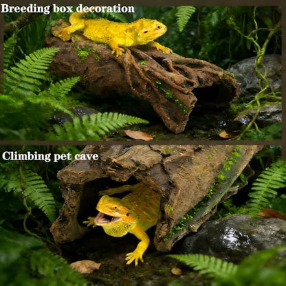 Lizard Snake or Reptile Hide& Amphibian Habitat Hideouts, Resin Log Hide Cave Ideal for Bearded Dragons, Snakes, and Geckos Used for Crested Gecko，Ball Python Tank Accessories