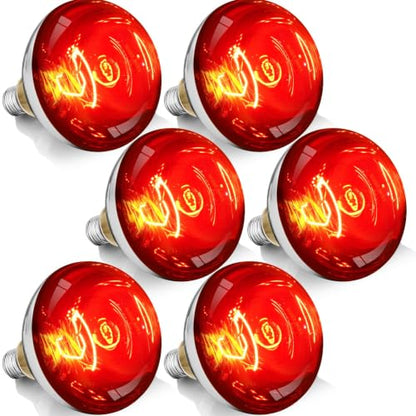 250W R40 Red Heat Lamp Bulbs, 8000 Hours Rated, Infrared Flood Light, Brooder Heating Lamp for Chickens, Reptiles, Pets, Bathroom, E26 Base - 6 Pack - color: Red, size: 6 Pack