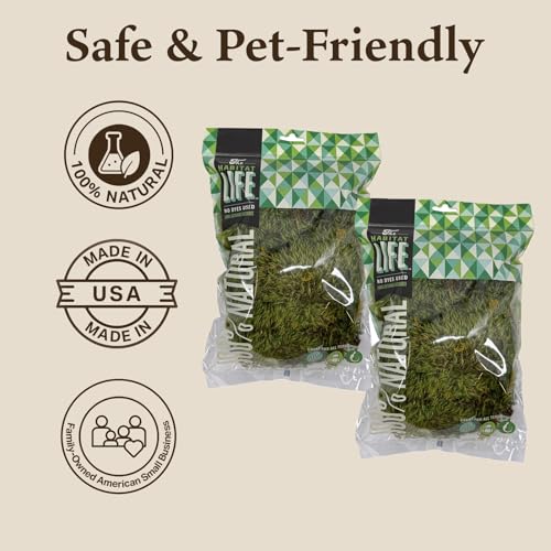 The Habitat Life - Natural Mood Moss - for Reptiles, Amphibians & Invertebrates Terrariums - Moisture-Retaining - Humidity Control - Soft Bedding - Dye-Free & Safe - Small - 2 Pack - size: Small (2-Pack), style: Mood Moss