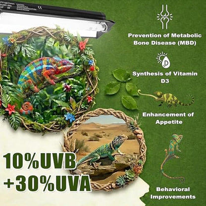 T5 HO UVB Reptile Light Kit, 12.4" Fixture with 8W 10.0 UVB Tube, Suitable for Desert Reptiles Including Juvenile Bearded Dragons in Standard Terrariums - color: 10.0 Desert, size: 8W-12.4Inch