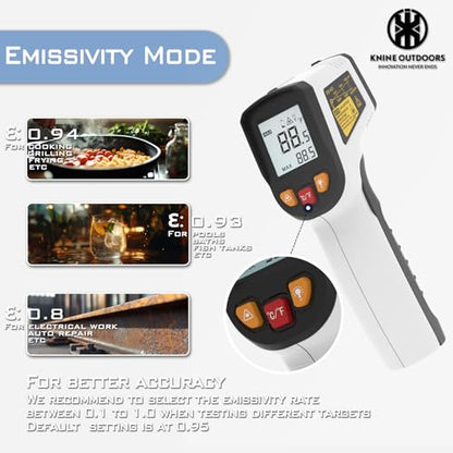 KNINE OUTDOORS Infrared Thermometer Laser Temperature Gun, -58℉ to 1112℉, Single Laser Targeting, Distance to Spot Ratio 12:1, for Cooking, Oven and Meat (White) - color: White