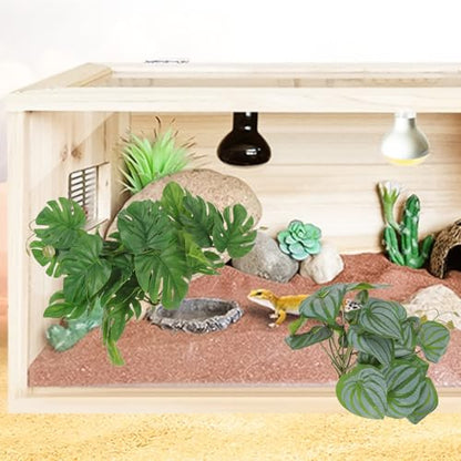DOITOOL 2pcs Artificial Reptile Plants for Terrarium Habitat Decor with Suction Cup, Lifelike Simulation Plant Ornaments, 46 Leaves Including Watermelon and Monstera Styles for Reptile