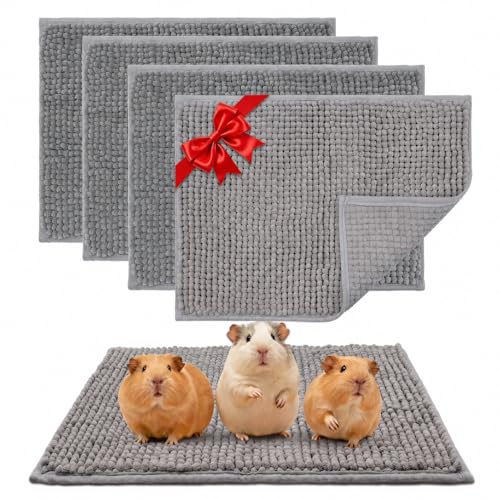 Guinea Pig Cage Liner, 4 PCS Washable Guinea Pig Bedding Fleece Mat, Reusable Pee Pads for Small Animals, Bunny Rabbit Hamster Chinchilla Cage Accessories 16x12 Inch Gray - color: Gray, size: 16x12'' - 4 PCS