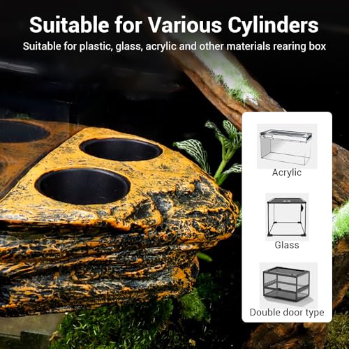 Gecko Feeding Ledge, Double Bowl Reptile Feeding Tray Magnetic Reptile Terrarium Tank Accessory for Geckos Lizards Chameleons Reptile Pets