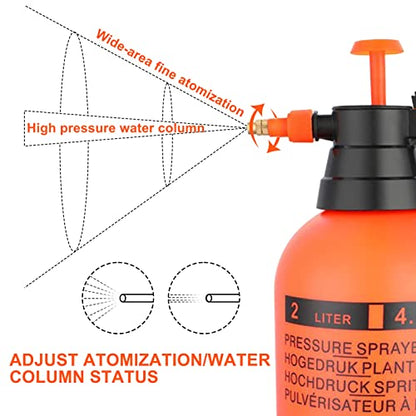 68oz Garden Pump Sprayer, 2L Hand Pressure Sprayer Bottle, 0.5 Gal Lawn Adjustable Sprayer for Plant Mister Spraying Weeds Home Cleaning Watering (Orange) - color: Orange