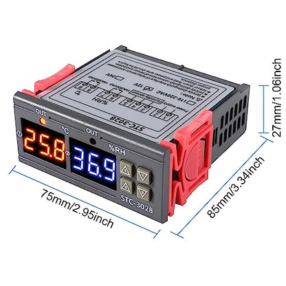 STC-3028 Temperature Controller 12V Temperature and Humidity Controller Meter with Integrated Sensor Dual Digital Display Thermometer Hygrometer Incubator Controller - size: 12V