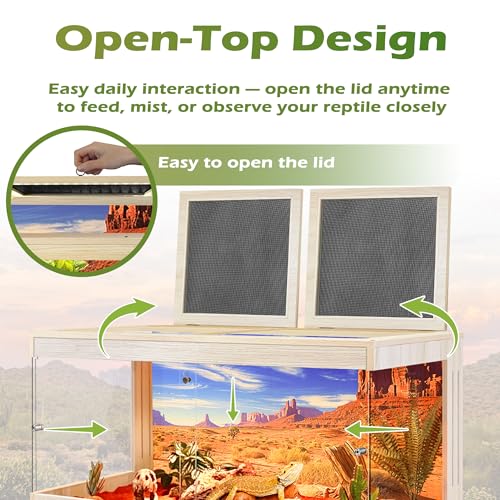 Royxen Bearded Dragon Tank, 34 Gallons Tempered Glass Reptile Terrarium with Metal Mesh Top, 3-Side Clear Anti-Scratch Glass Lizard Tank for Reptile Habitat (Oak, 32" Length) - color: Oak, size: 34Gal,32x16x16inch