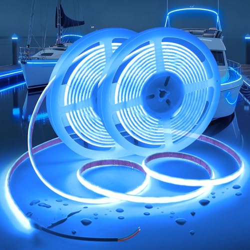 COB LED Strip Lights Blue Light,12V 32.8ft IP67 Waterproof High CRI 95Ra+ Super Bright,Flexible Boat Lights for Fishing Night Outdoor Bathroom Swimming Pool(Power Supply Not Included) - color: Blue, size: 32.8ft 12V