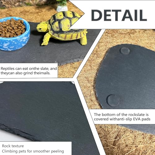 Tfwadmx Reptile Basking Platform,11''x5.5'' Tortoise Rock Plate Feeding Food Bowl Dish Feeding Slate Turtle Bathing Resting Platform for Lizard Gecko Bearded Dragon Chameleon Snake Frog - size: 11''x5.5''(1PCS)