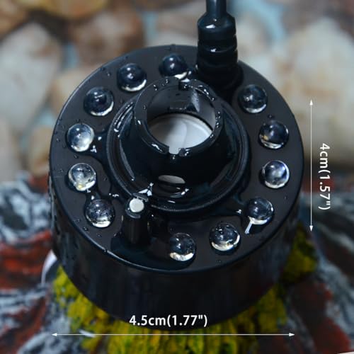 Adjustable Mist Maker with LED and Splash Guard, Fogger Water Fountain Pond Fog Machine Atomizer Air Humidifier, 350ml/H, Water Feature, Halloween and Other Holiday Decorations., Small, Black