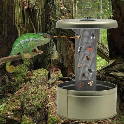 Chameleon Feeding Bowl,Hookable Lizard Feeder with Metal Mesh Column for Prey to Climb and Move,Suitable for Lizard, Iguana, Gecko,Bearded Dragon (Champagne) - color: Champagne